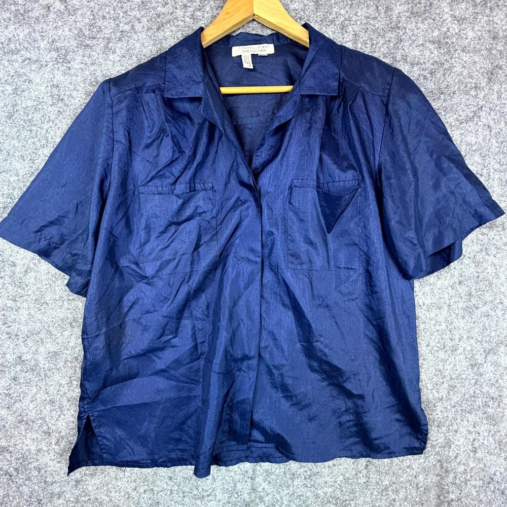 Laura & Jayne Shirt Womens 14 Secretary Blouse Shiny Boxy 90s Office Business